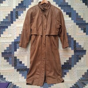 Vintage Adventure Bound Wilsons Women PM Brown Leather Long Coat Removable Liner